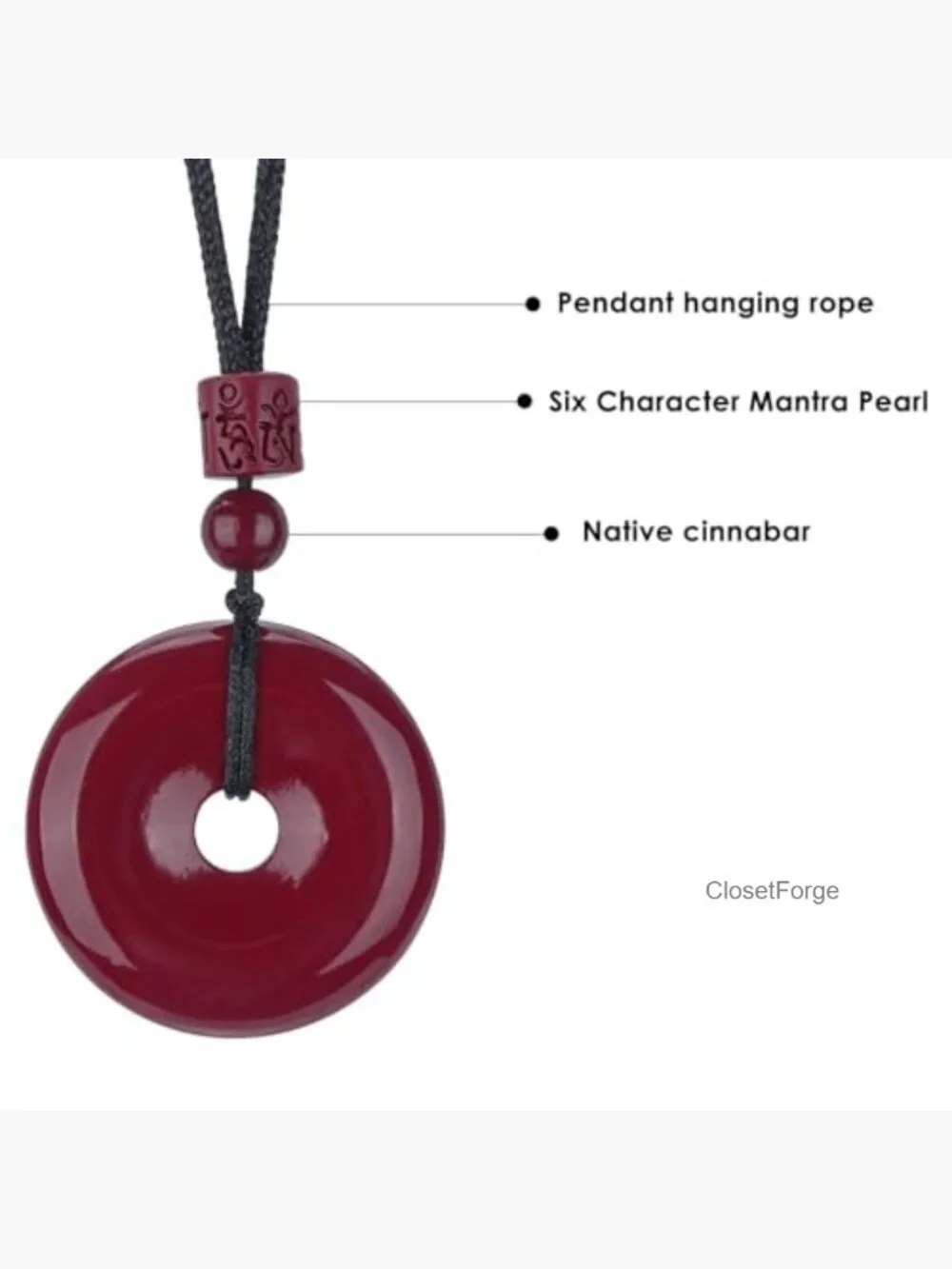 Cinnabar Feng Shui Pendant Necklace - Ping Buckle Wealth Amulet